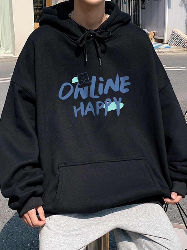 Übergroßer Kapuzenpullover für Herren mit Buchstaben-Print und Kängurutasche-1