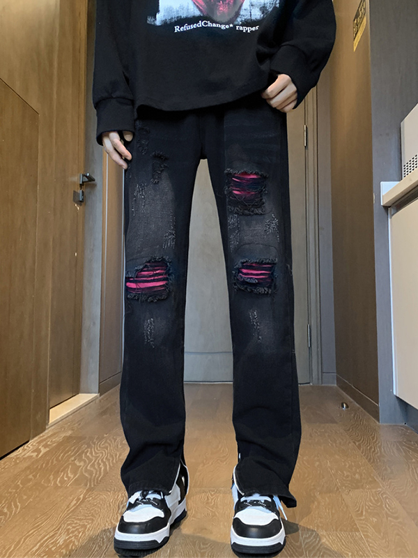 Herrenhose mit kontrastierenden Aufnähern, seitlichem Reißverschluss und geradem Bein-1