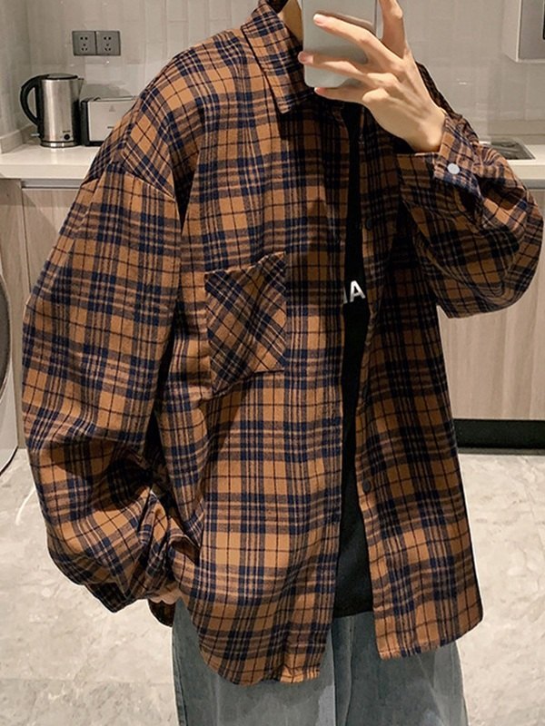 Karierte Langarm-Button-Down-Hemden für Herren-3