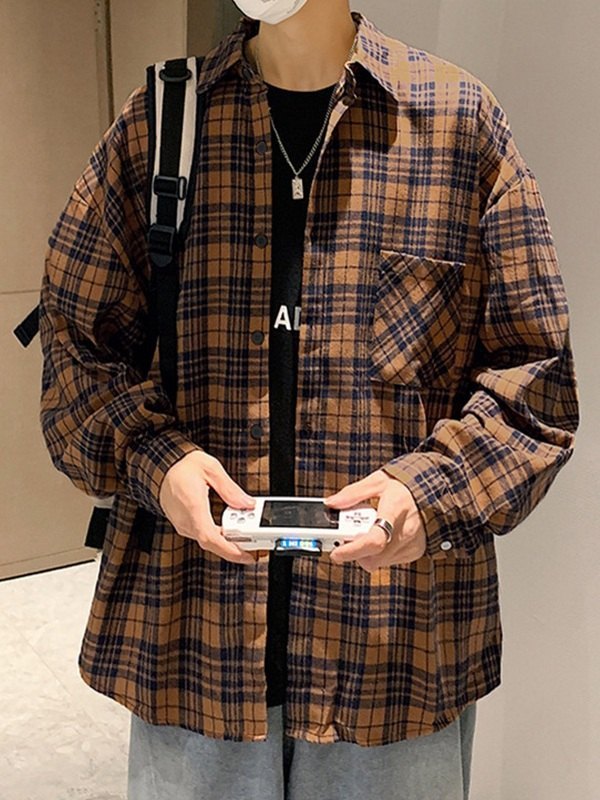 Karierte Langarm-Button-Down-Hemden für Herren-1