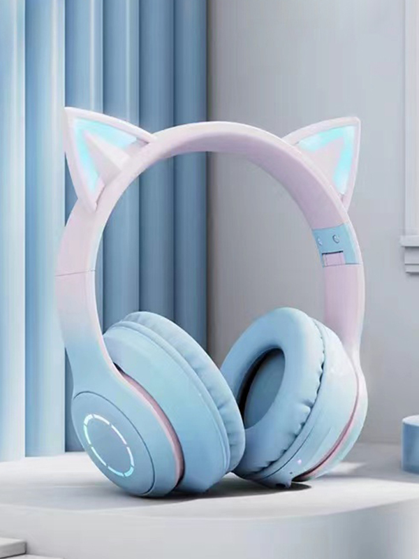 Leuchtender Katzenohr-Bluetooth-Kopfhörer mit Farbverlauf und Mikrofon-1