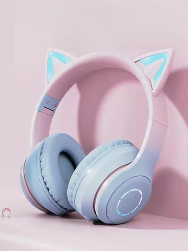 Leuchtender Katzenohr-Bluetooth-Kopfhörer mit Farbverlauf und Mikrofon-3