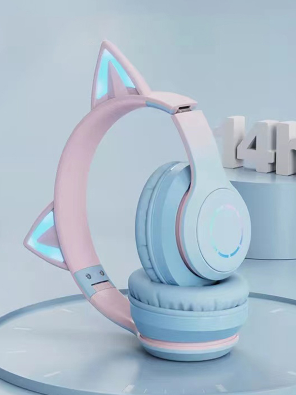 Leuchtender Katzenohr-Bluetooth-Kopfhörer mit Farbverlauf und Mikrofon-2