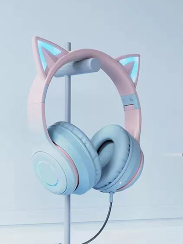 Leuchtender Katzenohr-Bluetooth-Kopfhörer mit Farbverlauf und Mikrofon-5