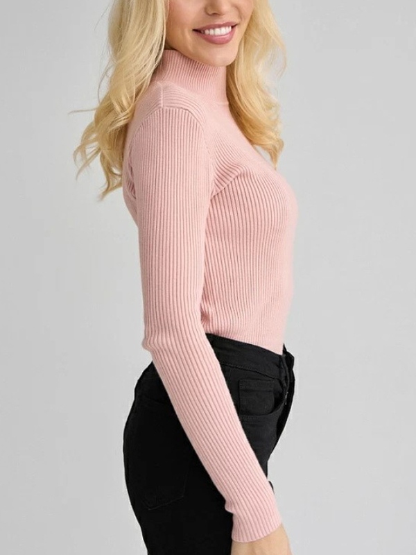 Einfarbiger, schmaler Strickpullover mit Stehkragen-2